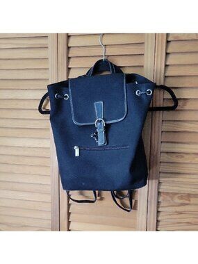 Talbots Black Nylon Snap Cinch Adjustable Closure Outside Zipper Pocket Backpack